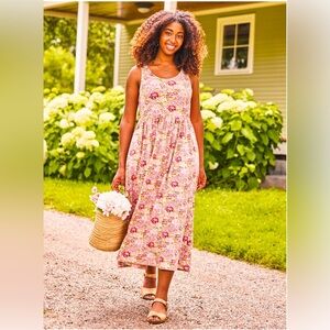 APRIL CORNELL Sz M Floral Pink Maxi Dress Jersey Knit Belted Unlined Scoop Neck